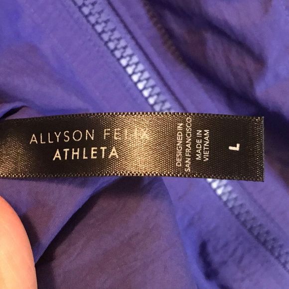 Athleta x Allyson Felix Purple Long Packable Lightweight Windbreaker hood Sz L - Picture 11 of 15
